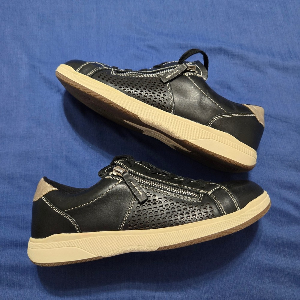 Earth Etnetta Sneakers Womens 8.5 Black Excellent Leather Zip Perforated Low Top